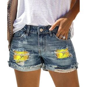 Camisa Blue & Yellow Softball Roll-Cuff Distressed Denim Shorts Size S